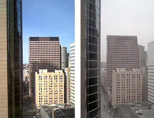 picture out the window of my cubicle of a sunny day and a cloudy day